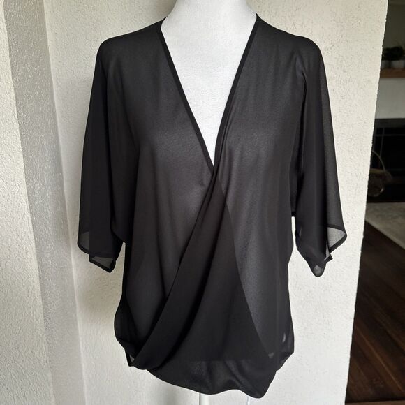 Nordstrom’s WAYF Made In The USA Black Sheer 3/4 Sleeve Top Size Small - Picture 1 of 8